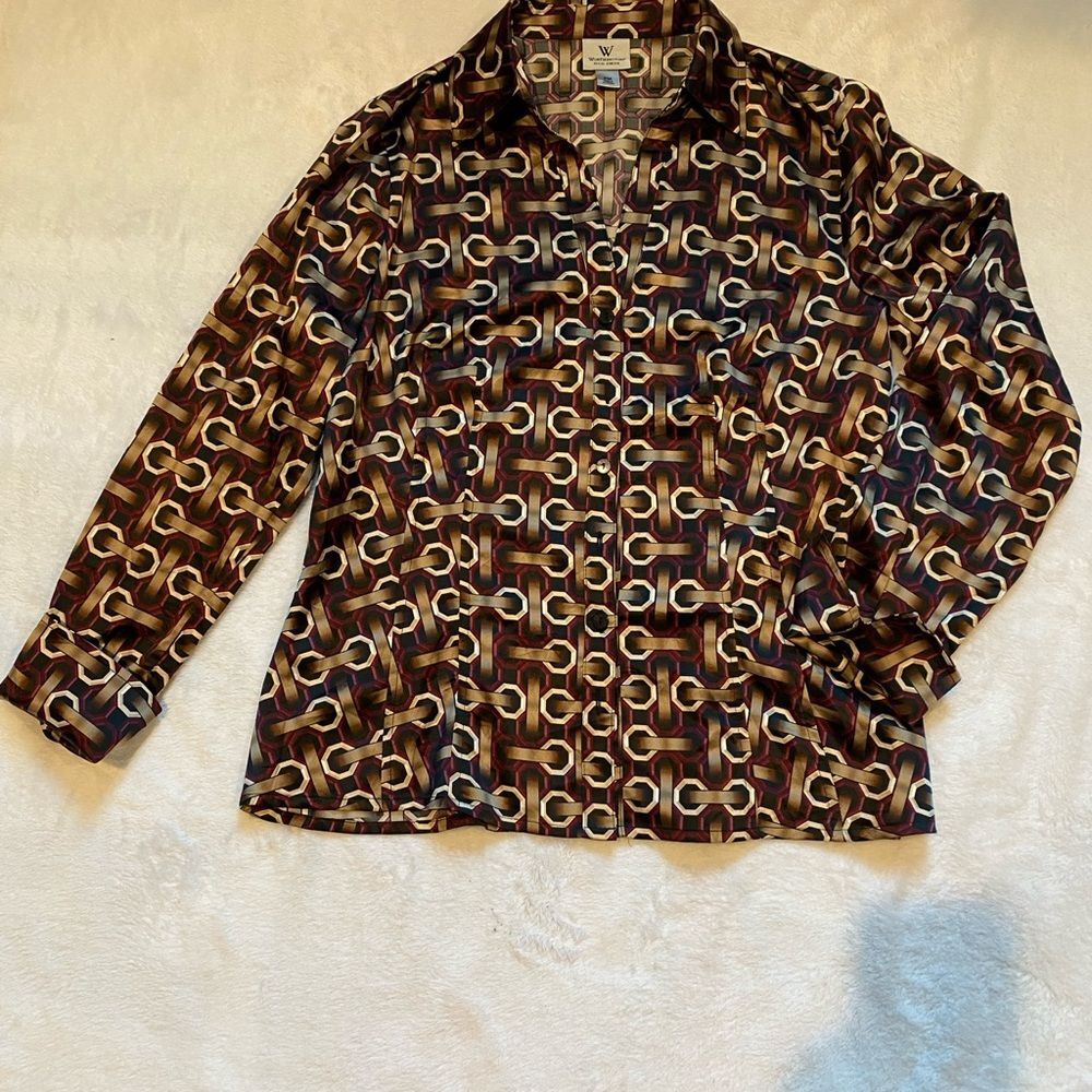 Worthington Womens Blouse sz PM Black/Brown/red office teacher